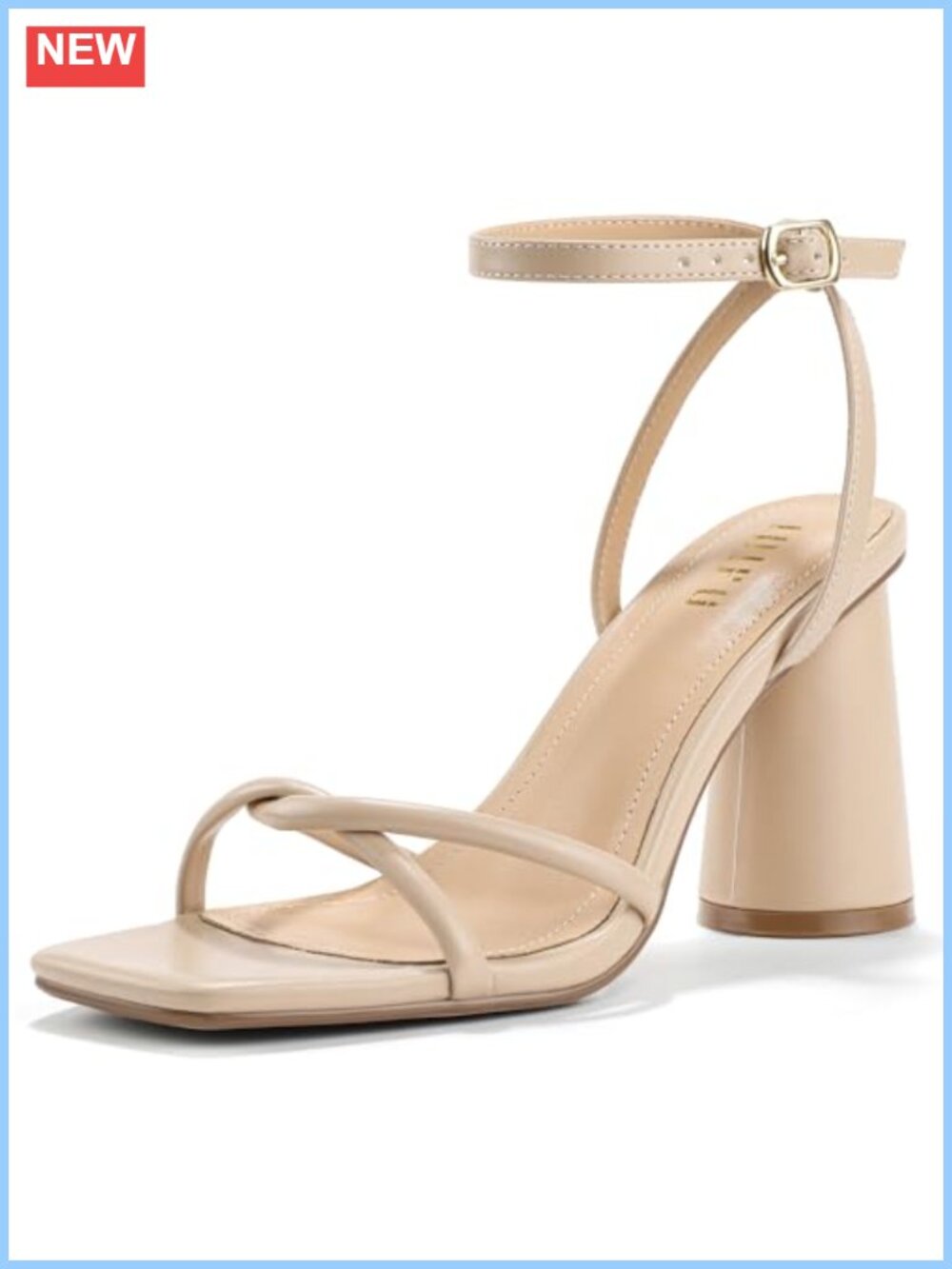Chunky Strappy Heels for Women High Block Open Toe Square Toe Ankle Strap
